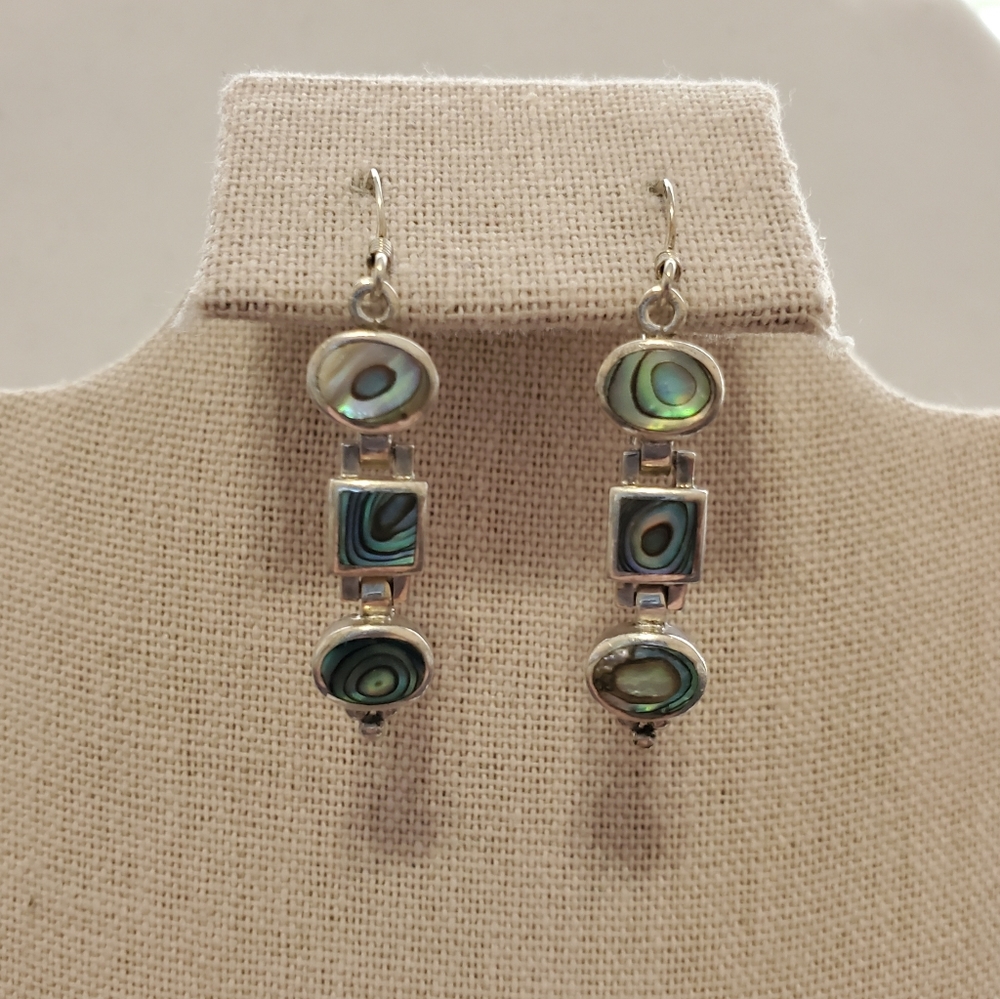 Abalone and Sterling Silver Dangle Earrings 1.6” Long - Picture 6 of 15